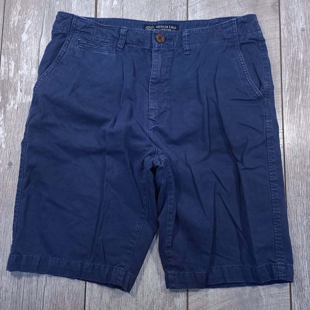 American Eagle Longboard Shorts Men 34 Navy Blue Cotton Chino Flat Front